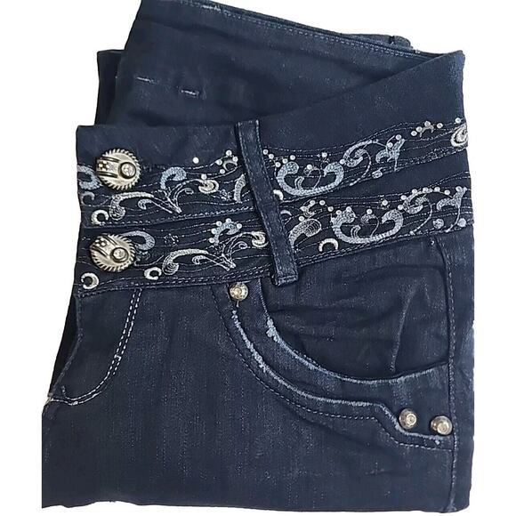 RARE Rimos Republic Jeans Size 10 Straight Leg 90s Y2K Embellished Dark Wash - Picture 9 of 10